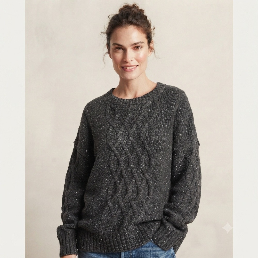 Banana Republic Sweater Womens S Charcoal Grey Cable Knit Wool Blend Pullover